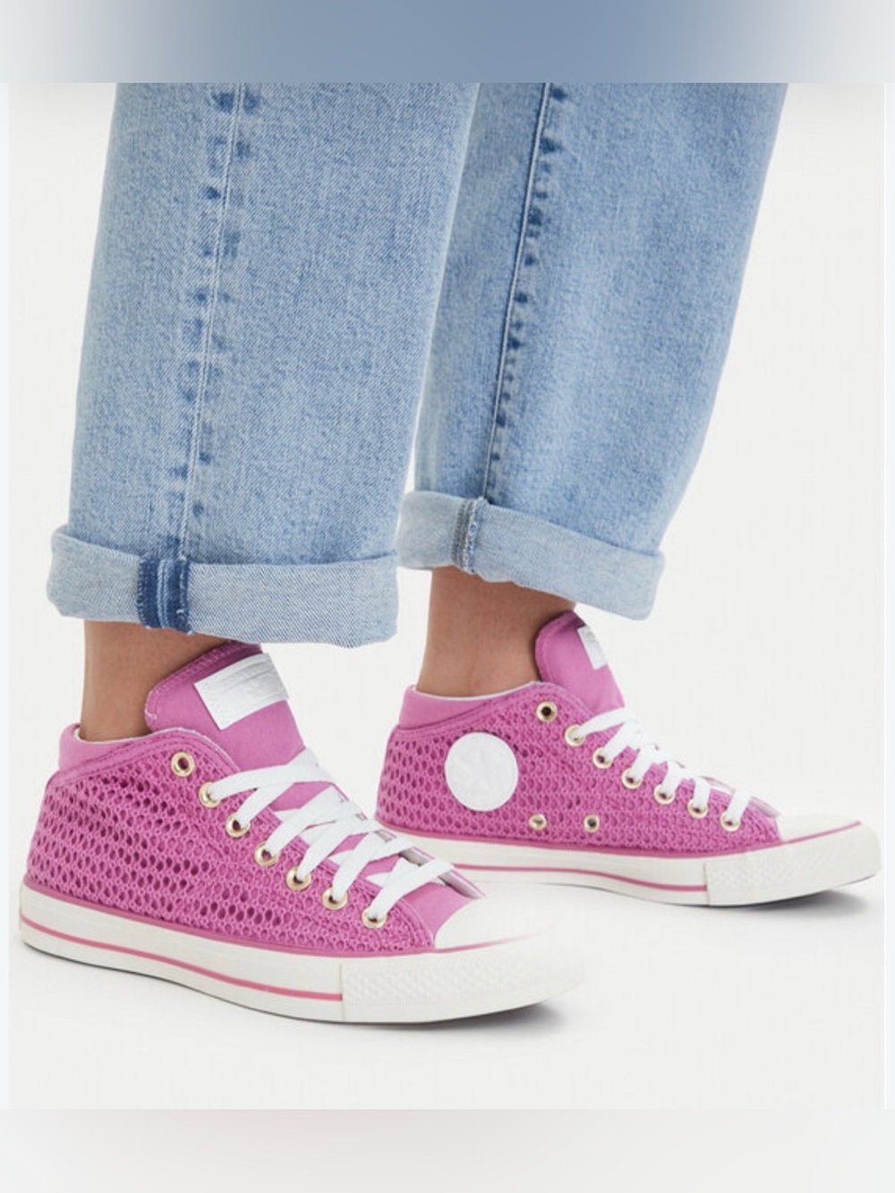 •CONVERSE•NWT FUSHIA MADISON CROCHET NET TEXTURED MID-RISE SNEAKERS SIZE 7.5